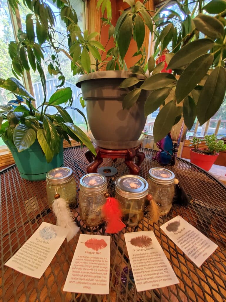 Four Celestial Moments gel candles with description cards