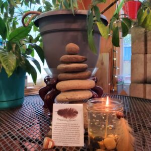 Grounding Brown river rock candle scented with lavender